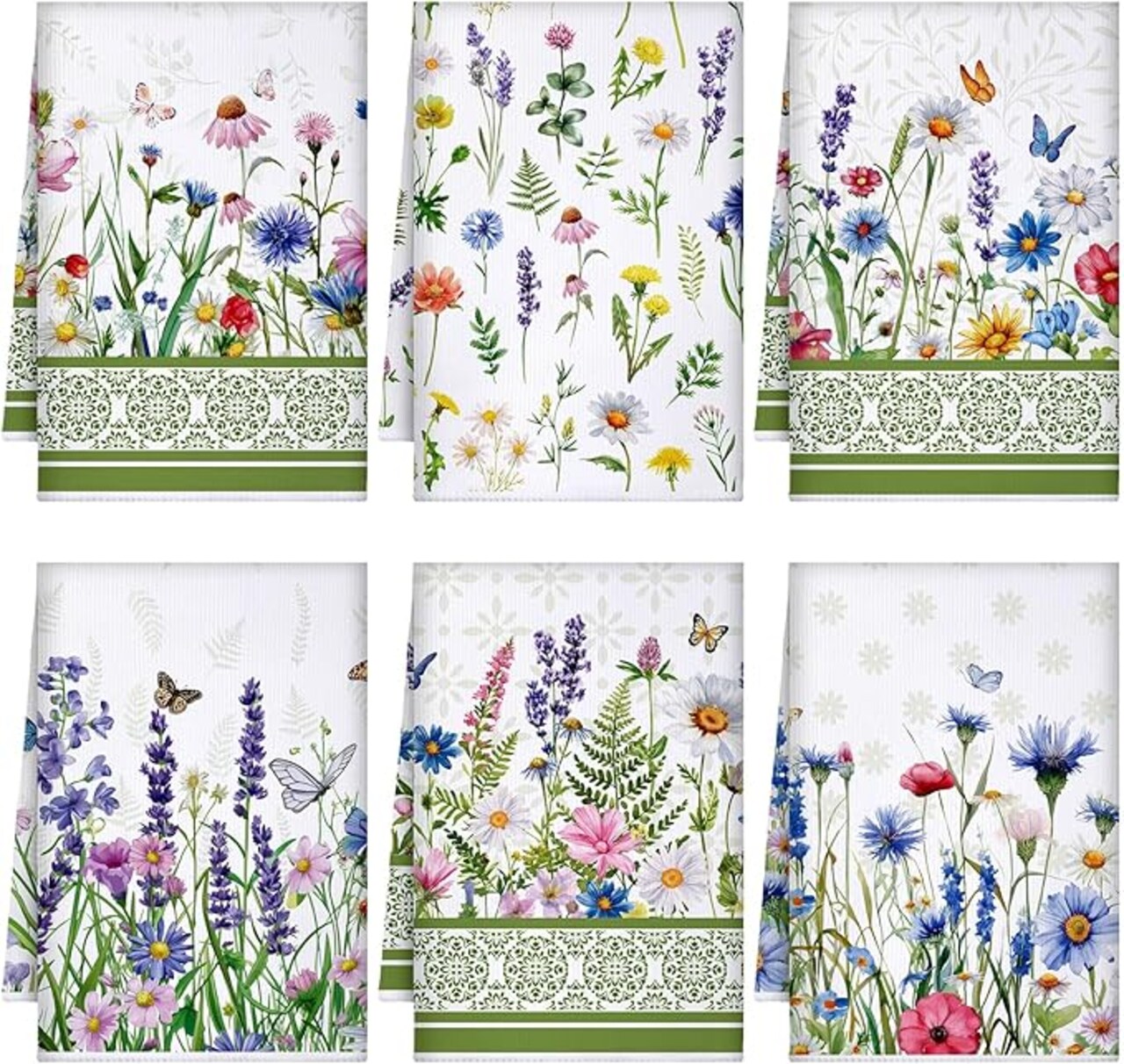 6-Piece Spring Floral Kitchen Towels – Flamingo, Sunflower & Wildflower Dish Towels (16"x24", Fresh Colors)